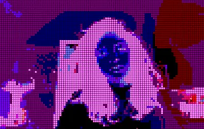 Preview of a webcam feed run through a pixel-art video filter